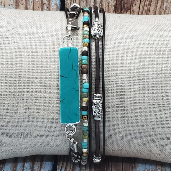 NWOT Handmade Gunmetal Leather and Turquoise Bracelet, Customizable - Picture 1 of 1